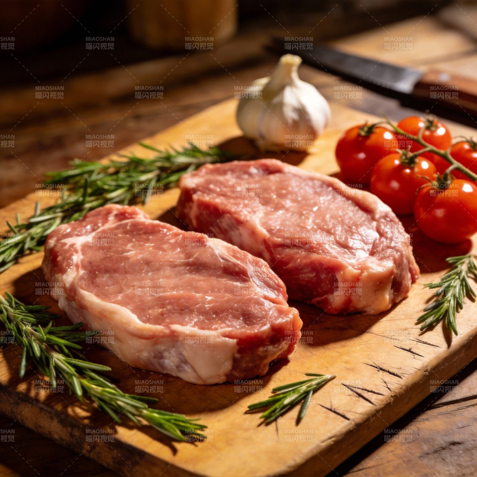 鲜嫩牛排配香草图片