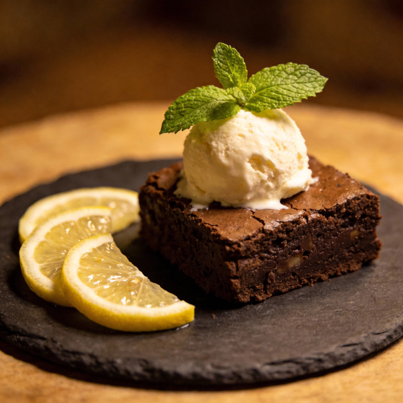 巧克力布朗尼配冰淇淋图片