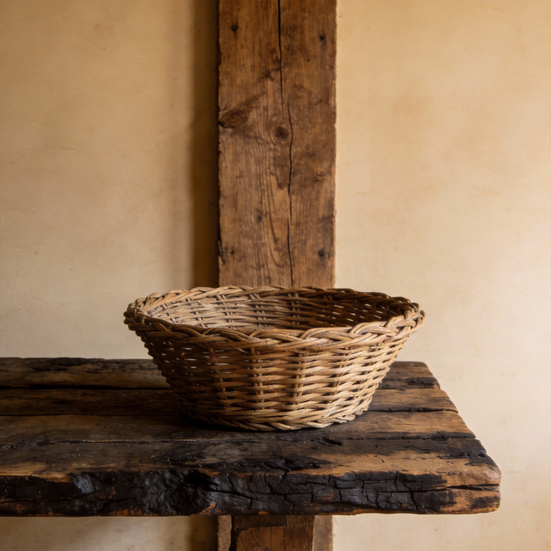 木架上的编织篮图片