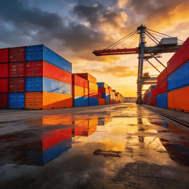 港口日落集装箱图片