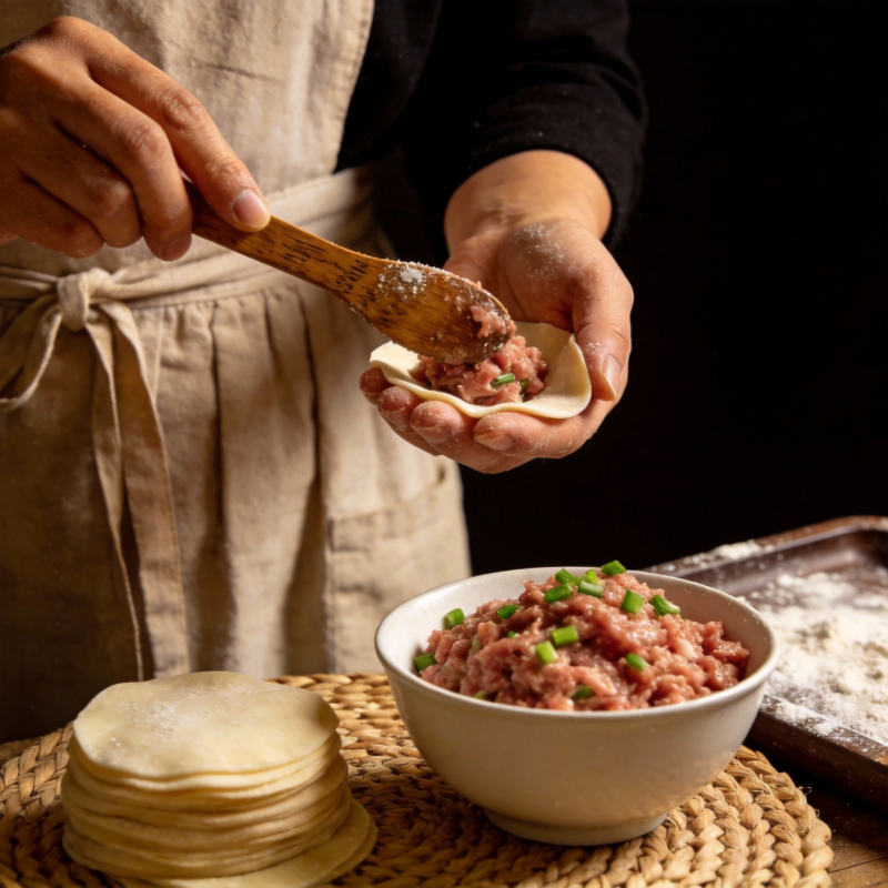 包饺子的瞬间图片