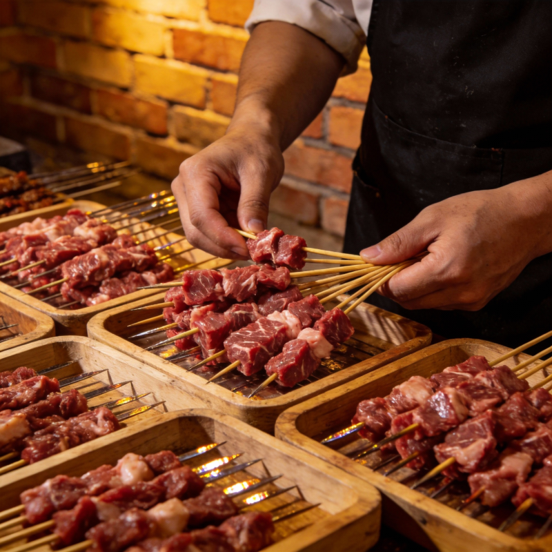 烤肉串准备中图片