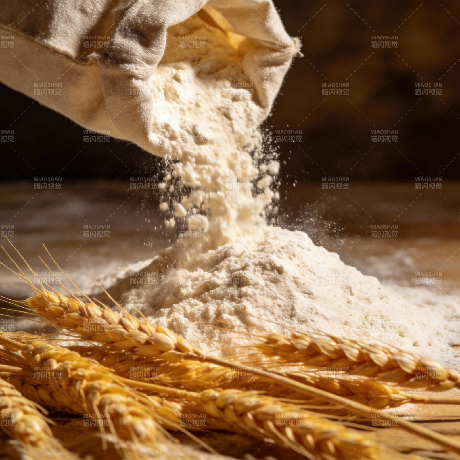 面粉倾泻 麦穗相伴图片
