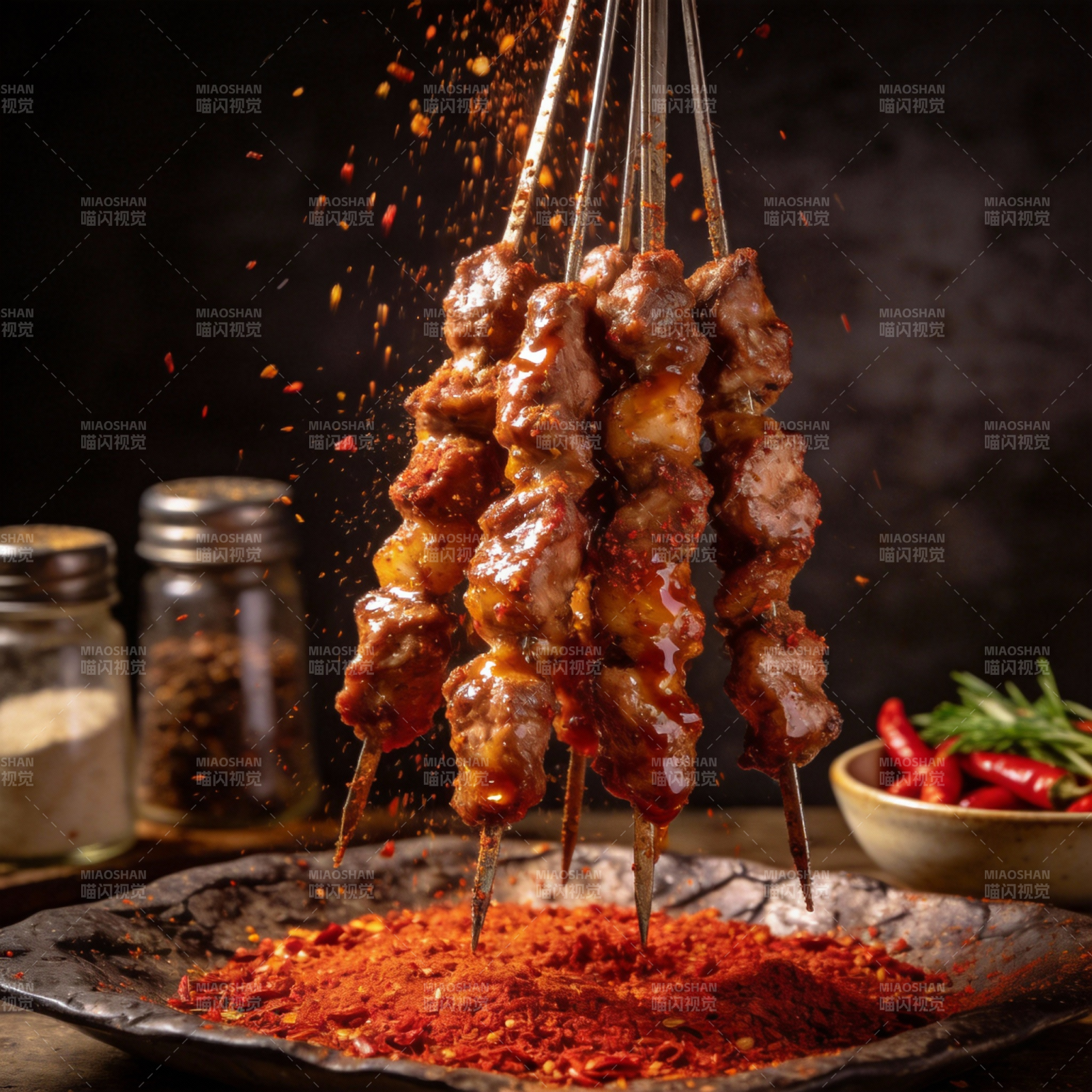 香辣烤肉串图片