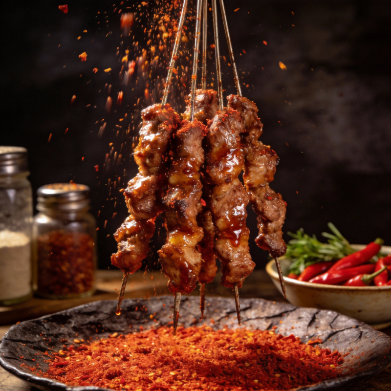 香辣烤肉串图片