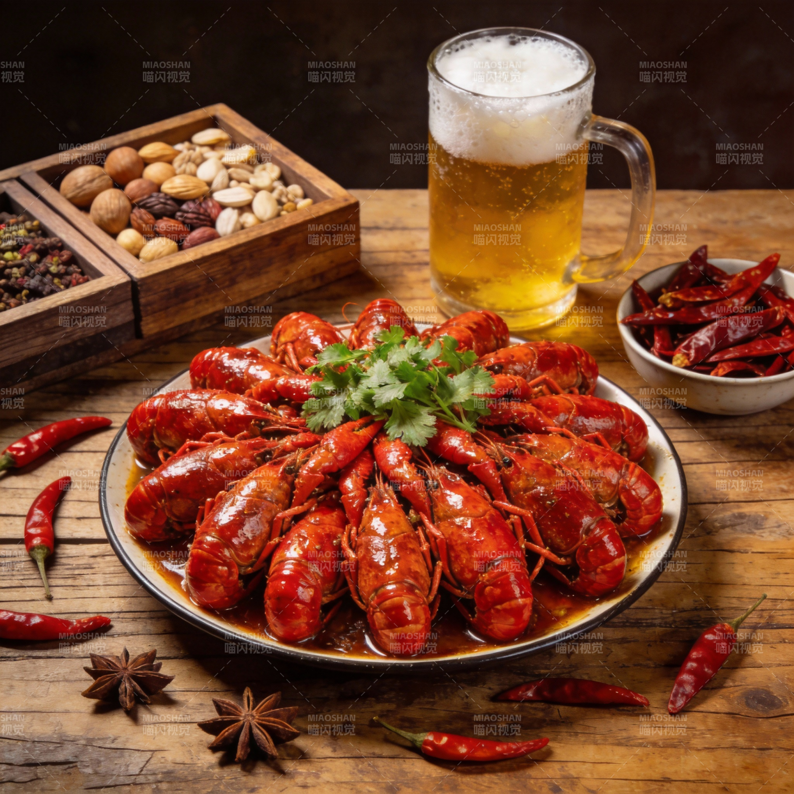 麻辣小龙虾配啤酒图片