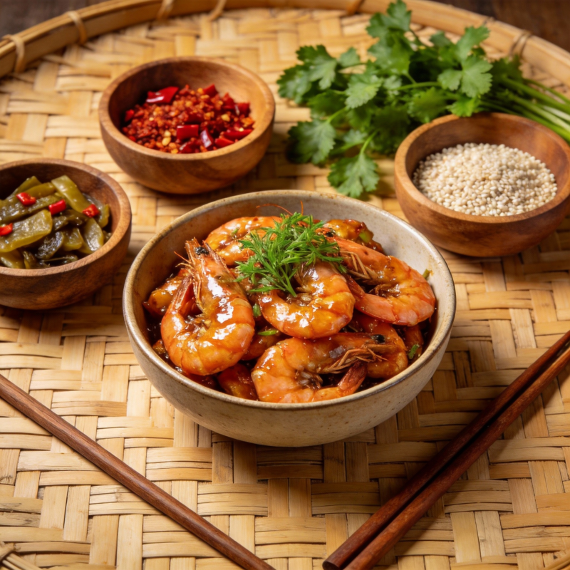 香辣虾仁配小菜图片