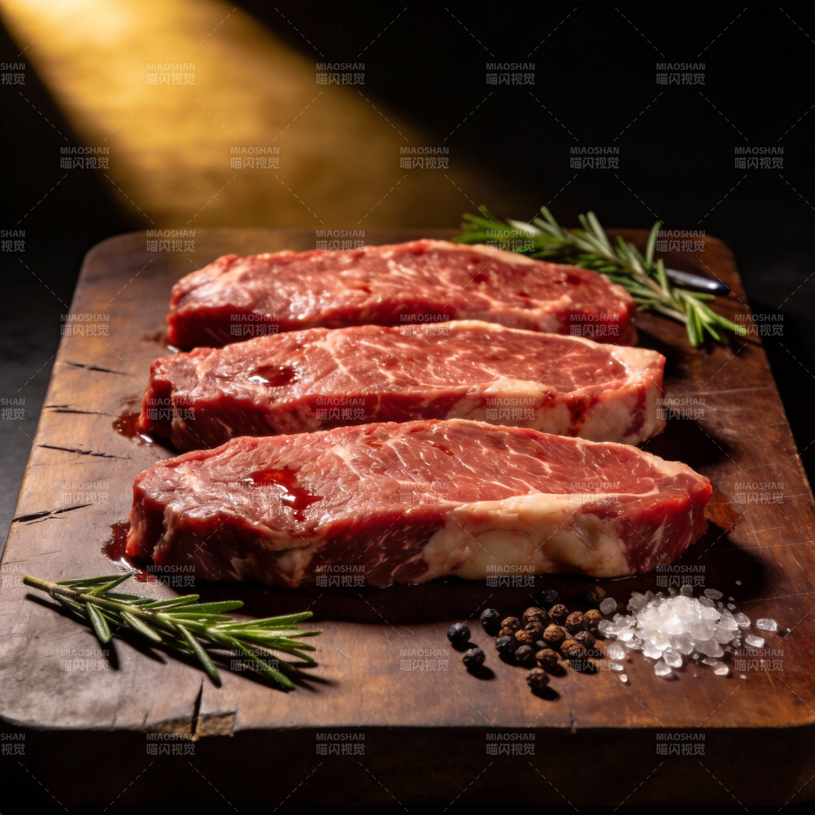 鲜嫩牛排配香料图片