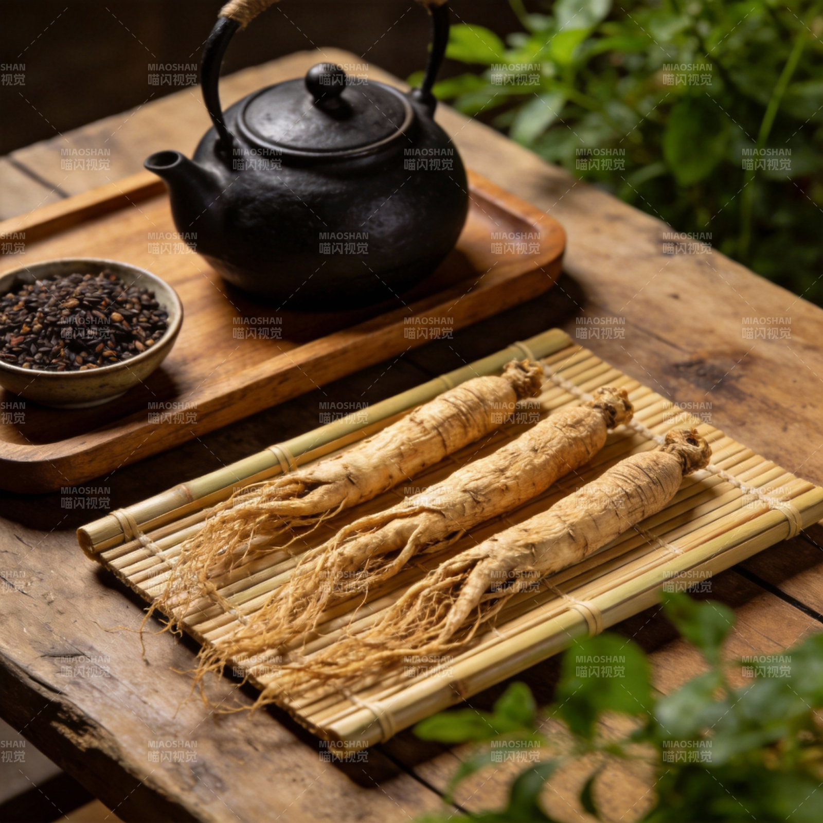 人参茶具静谧景图片