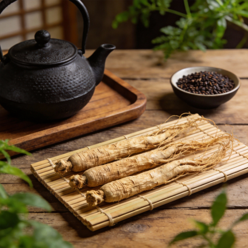 人参茶具静谧景图片