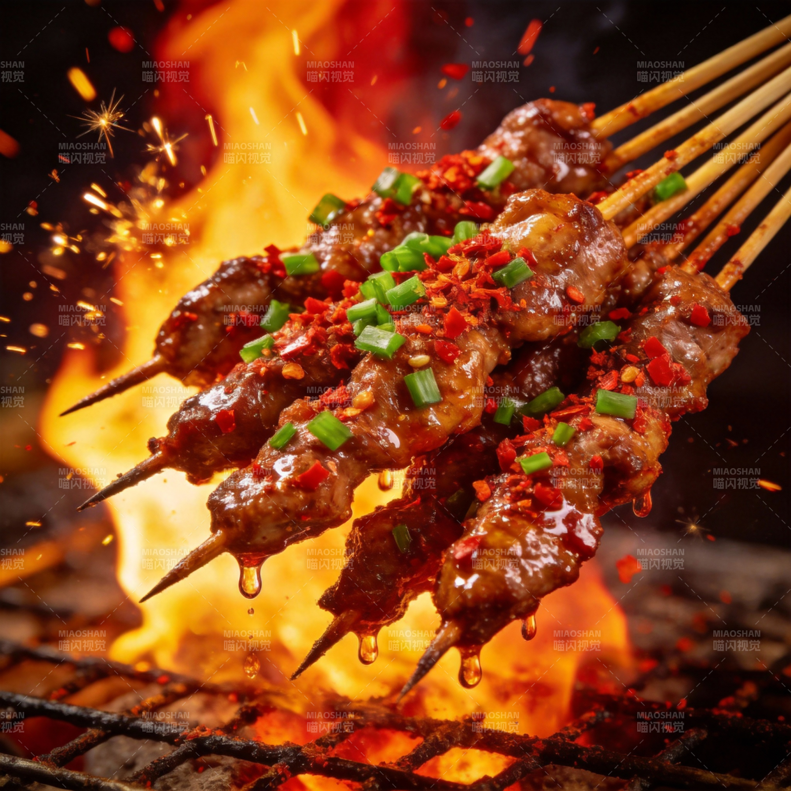 火焰烤肉串图片