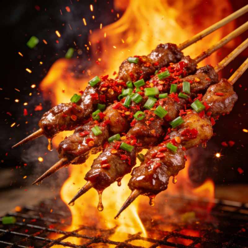 火焰烤肉串图片