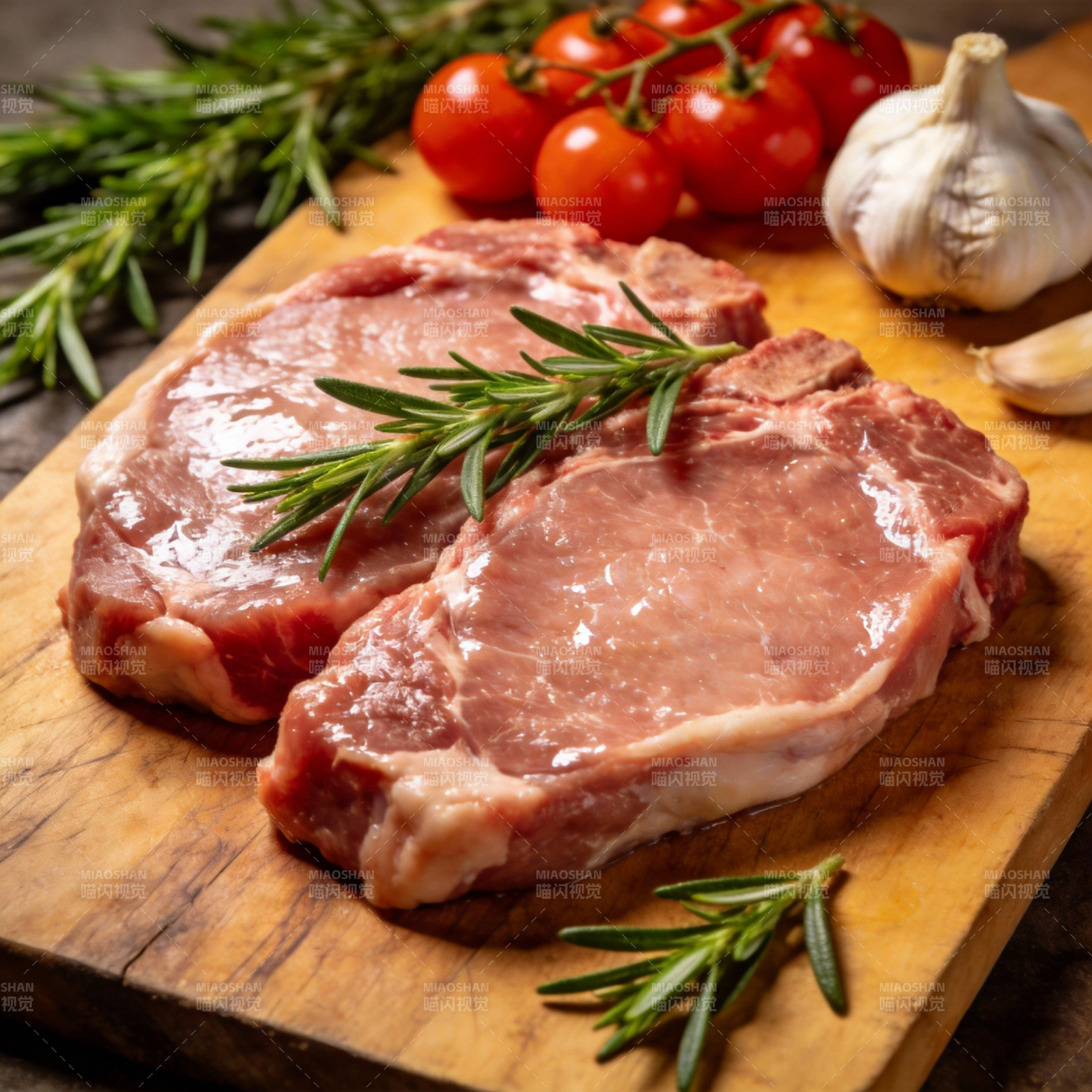 鲜嫩猪排配香草图片