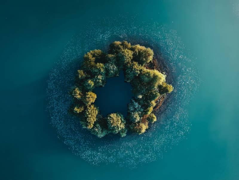 环形绿岛航拍图片