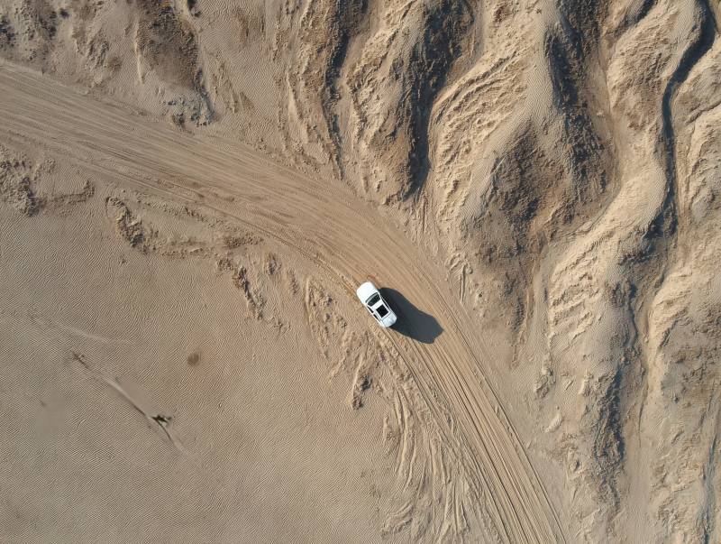 沙漠中的白色越野车图片