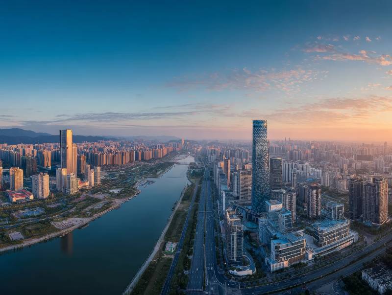 城市河畔风光图片