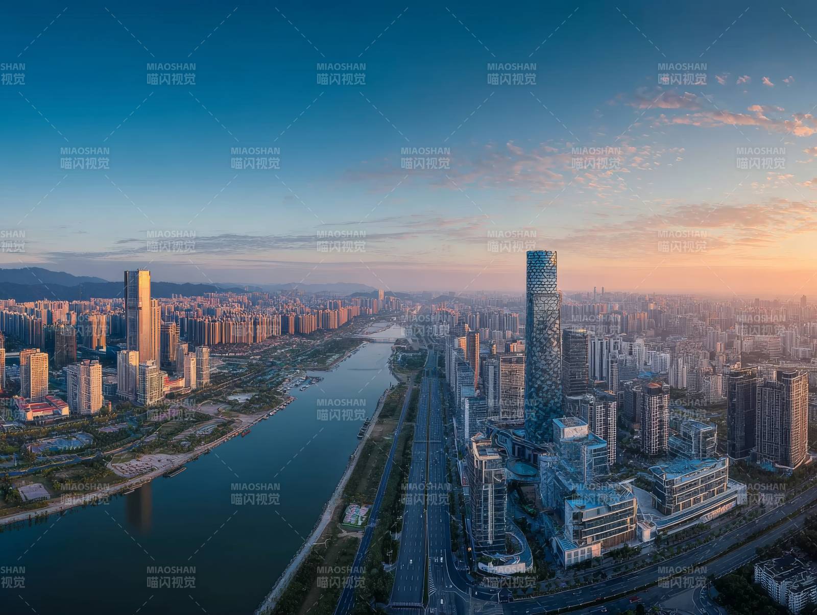 城市河畔风光图片