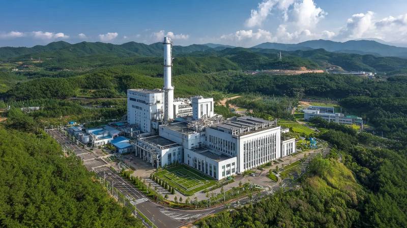 青山环绕的现代化电厂图片