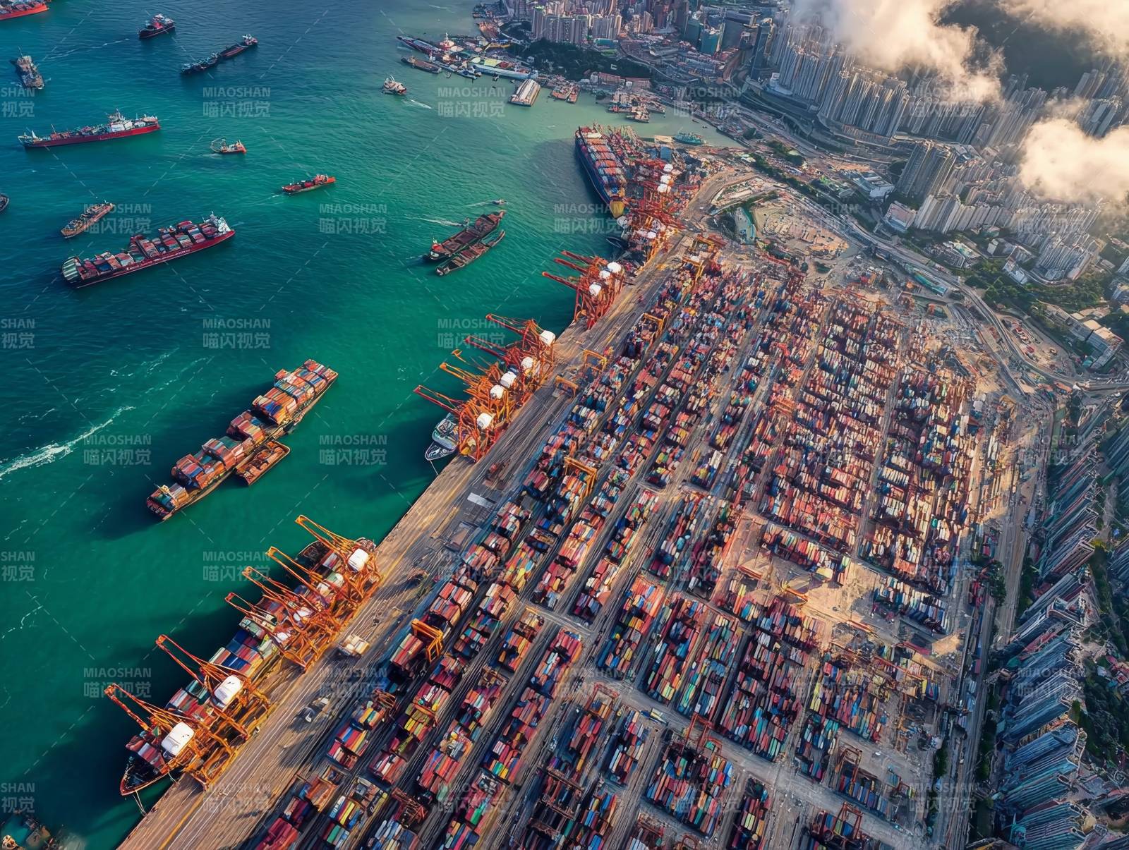 繁忙港口航拍图图片