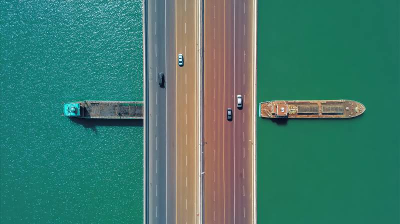 桥上车行 水下船过图片