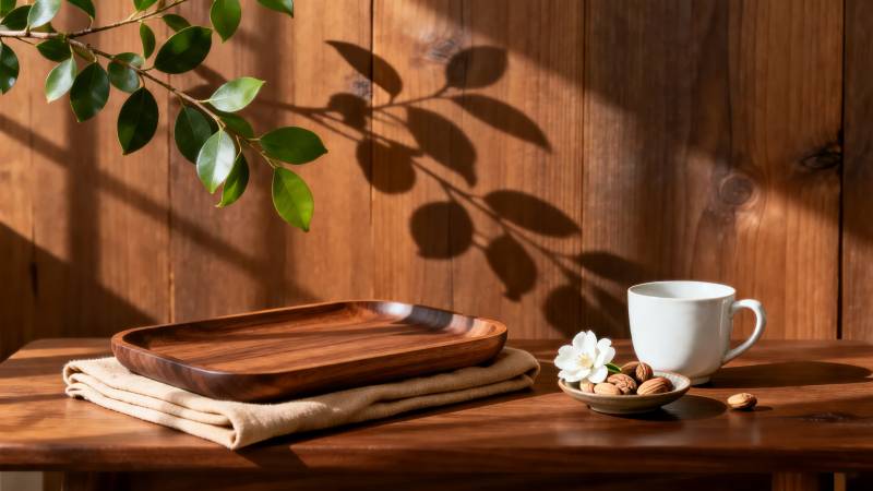 木桌上的静谧时光图片