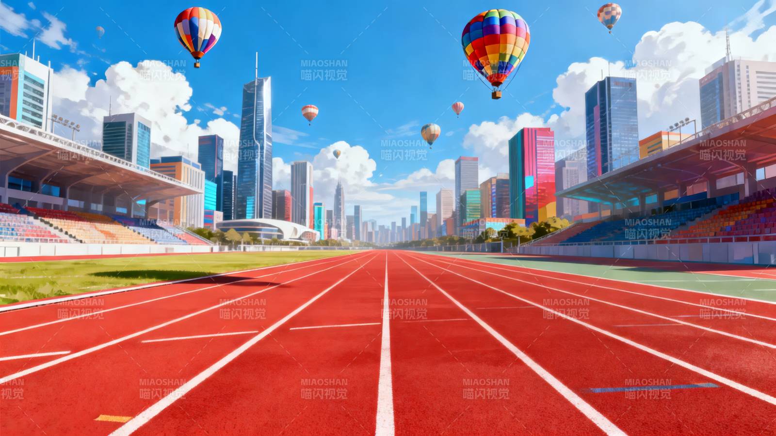 城市跑道上的热气球图片