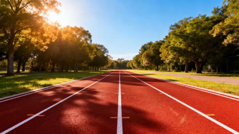 阳光下的红色跑道图片