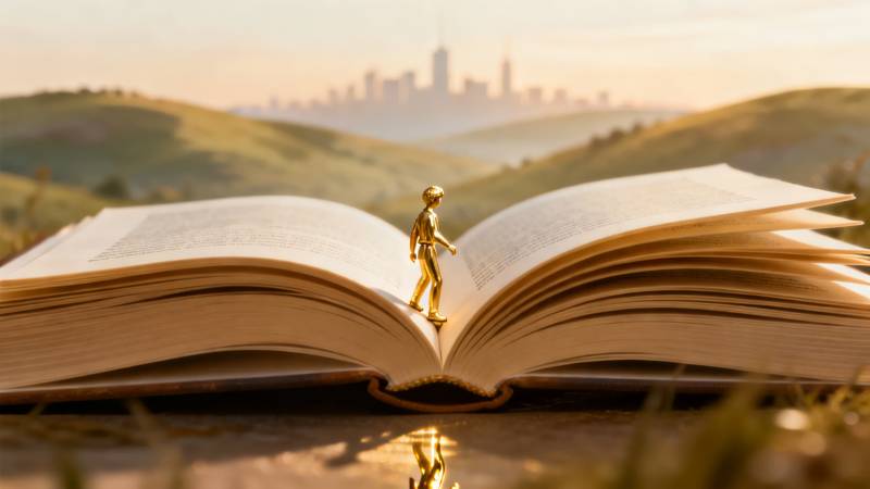 书页上的金色旅人图片