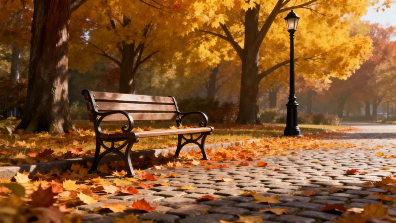 秋日公园静谧景图片