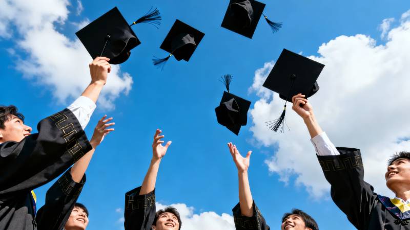 毕业帽飞向蓝天图片