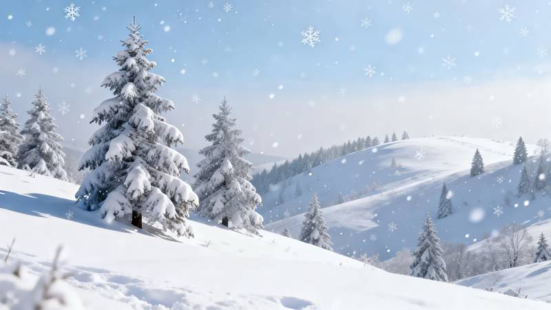 雪覆松林冬景图片