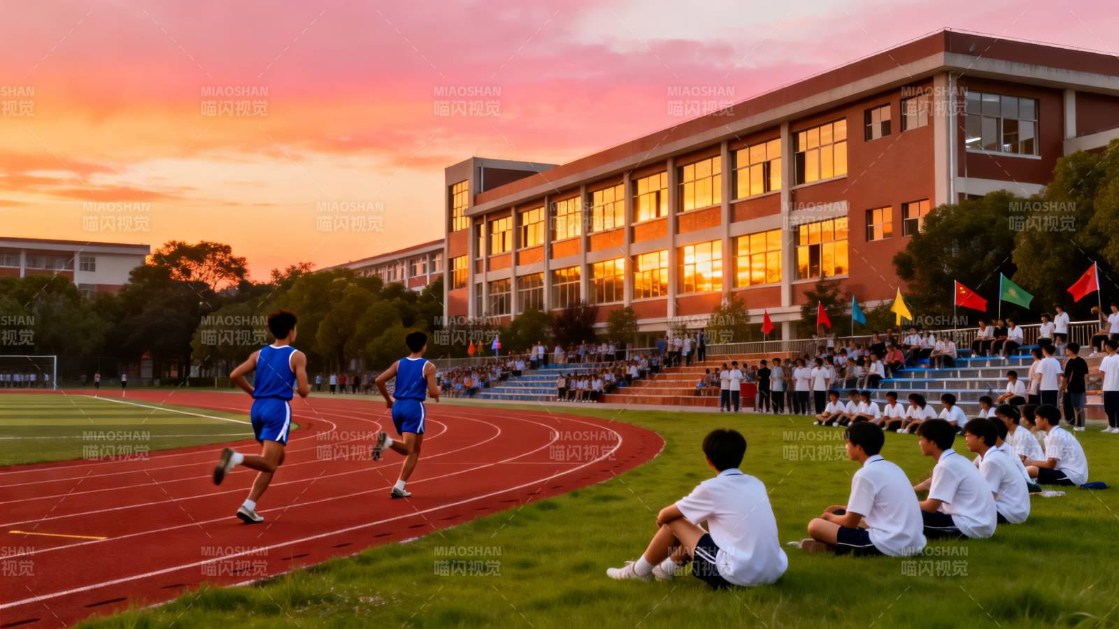 校园跑道夕阳时图片