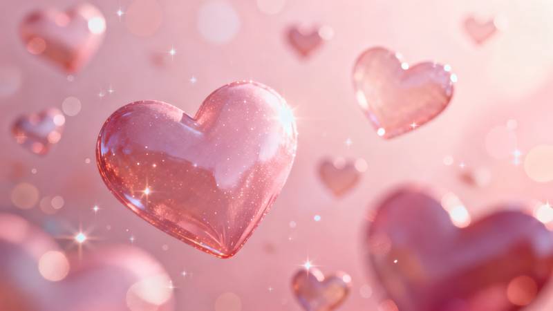 晶莹爱心飘浮图片