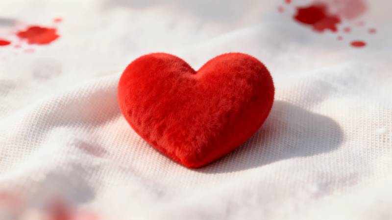 红心静卧白布上图片