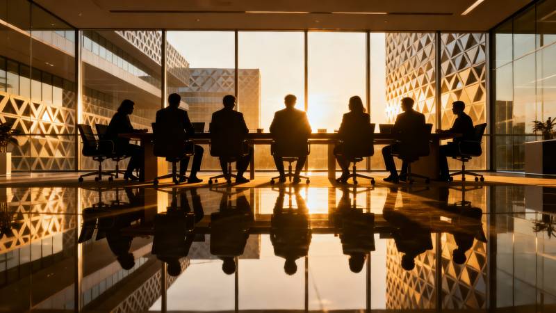 夕阳下的会议剪影图片