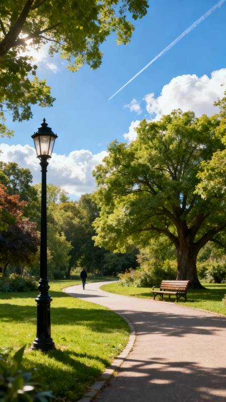 公园小径晨光图片