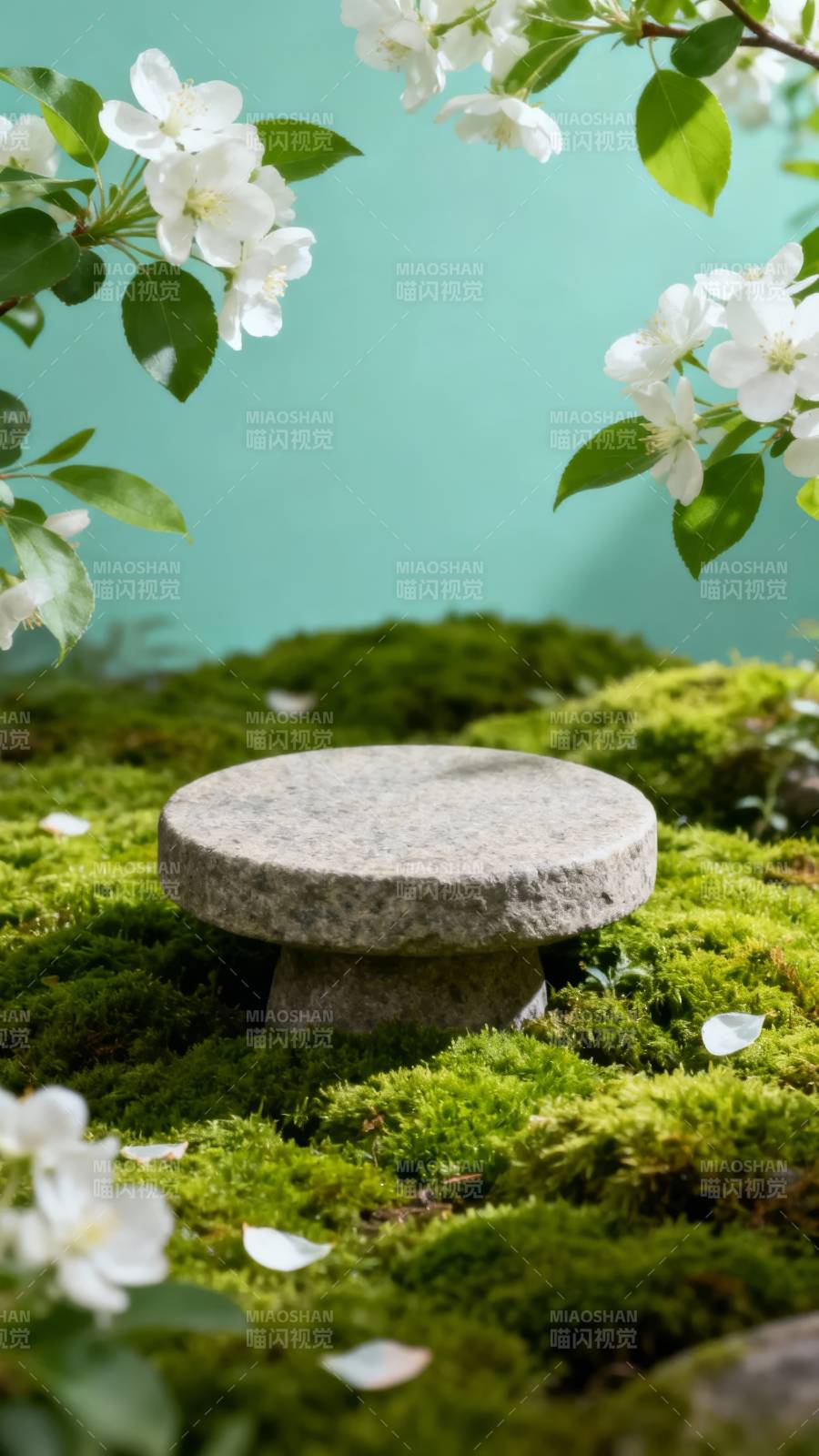 石凳幽园花影图片