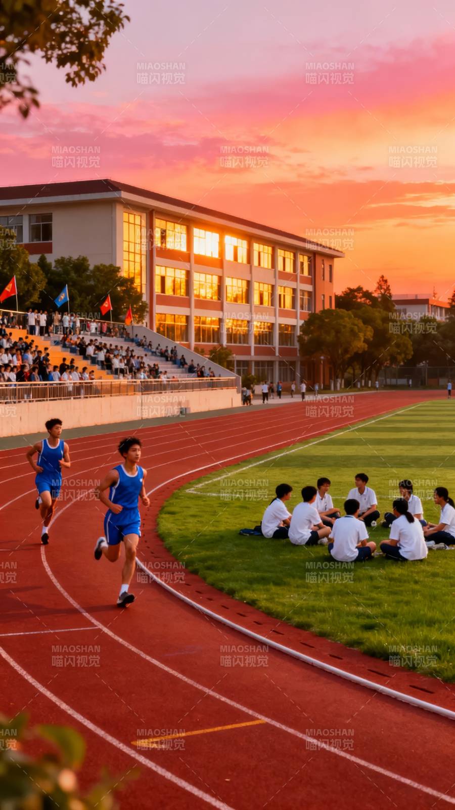 夕阳下的校园跑道图片