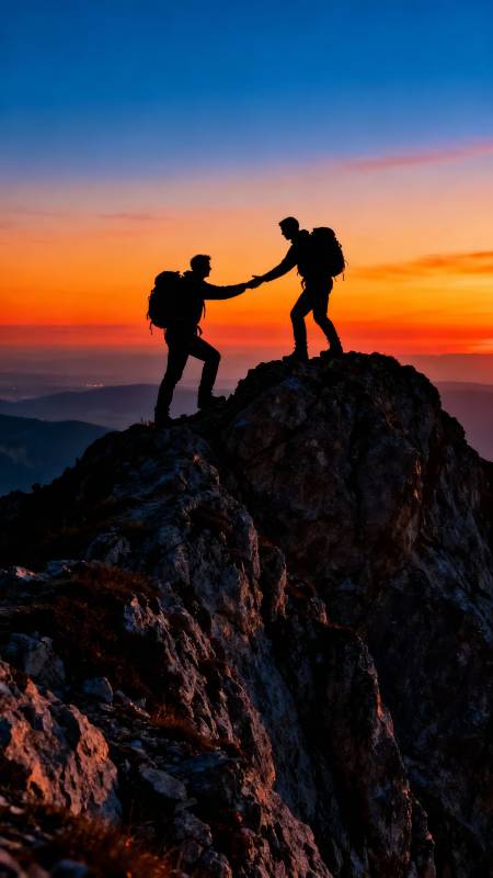 携手登顶 共赏日落图片