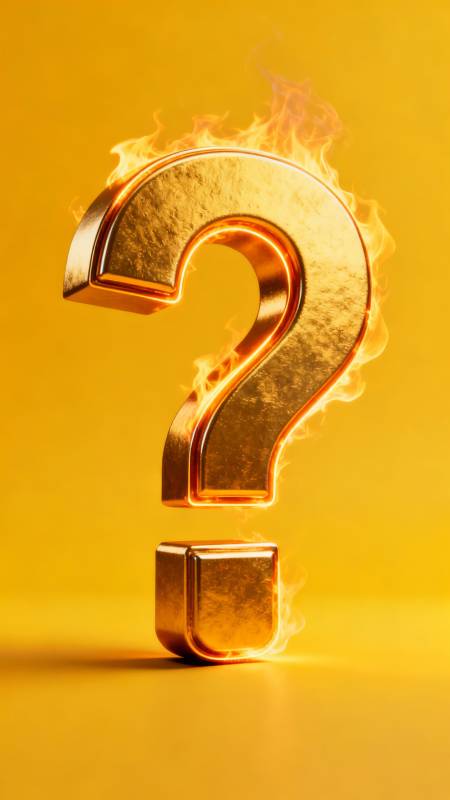 火焰中的金色问号图片