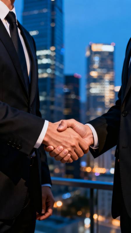 商务握手 城市夜景图片