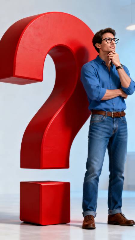 思考中的男人与问号图片