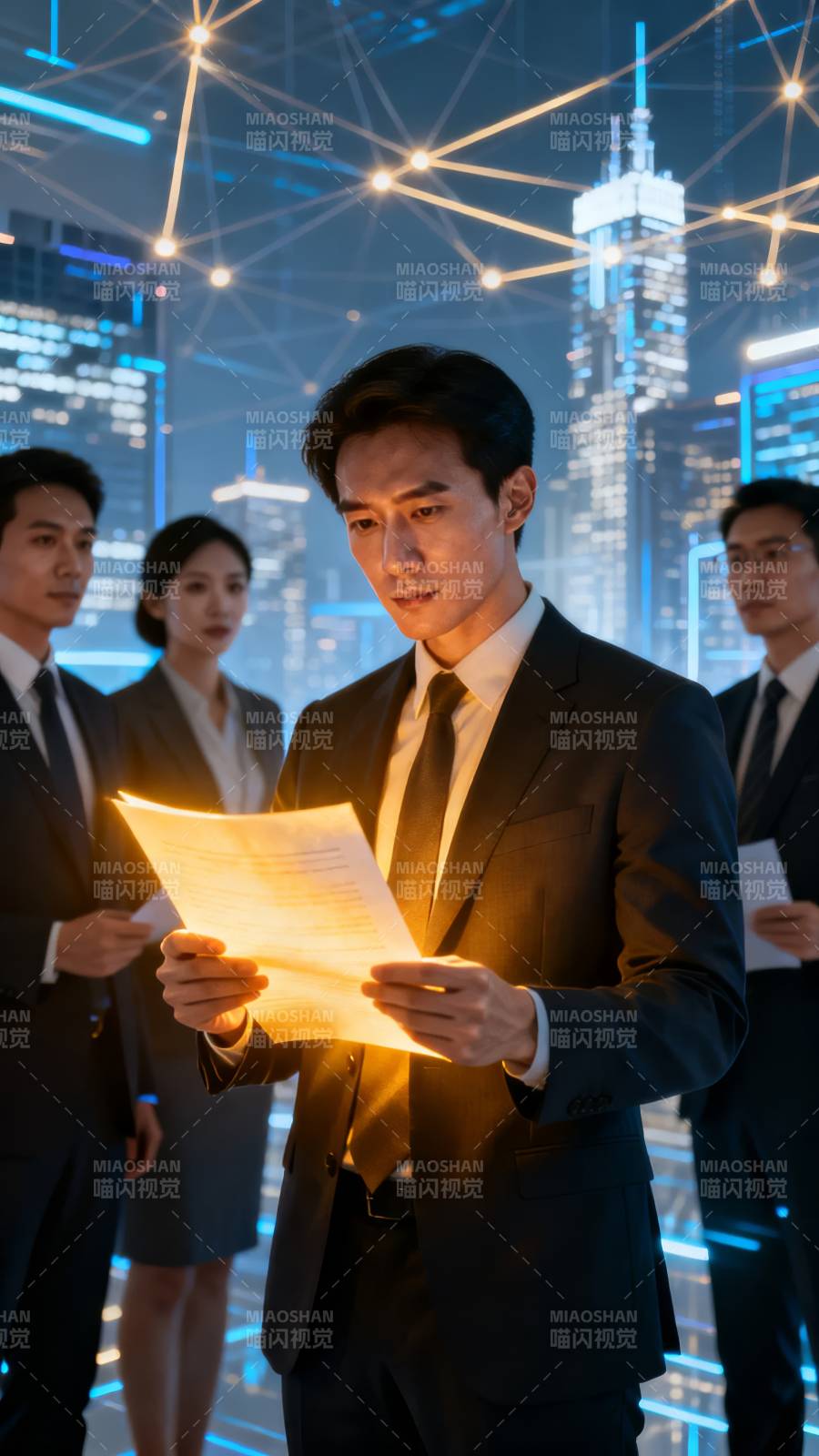 都市夜景中的商务精英图片