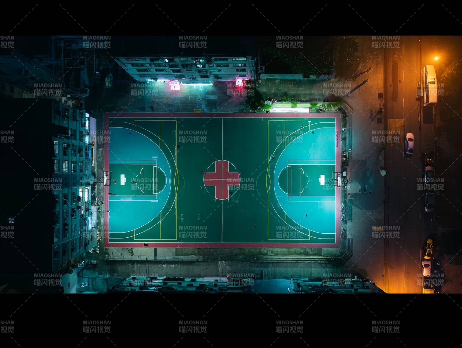 夜景篮球场俯瞰图片