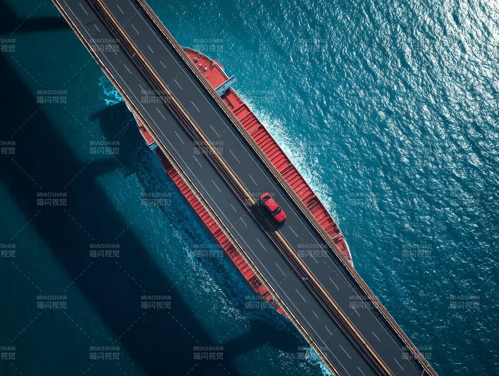 桥上红车过海图片