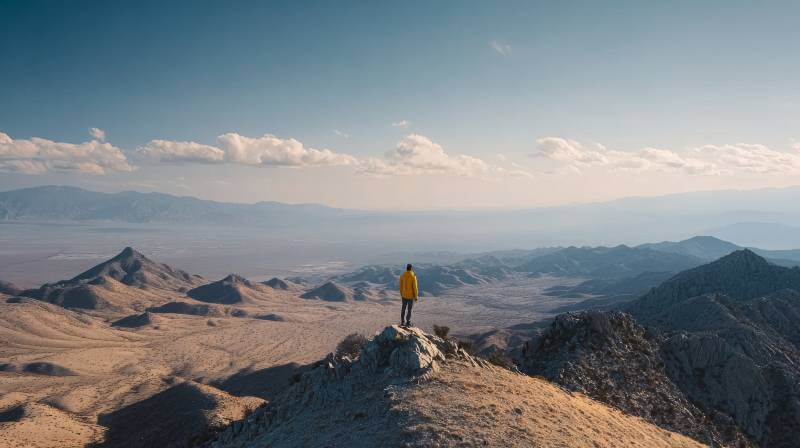 登顶远眺荒漠风光图片