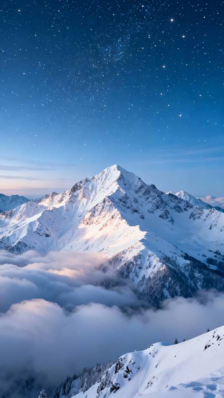 雪山星夜云海图片