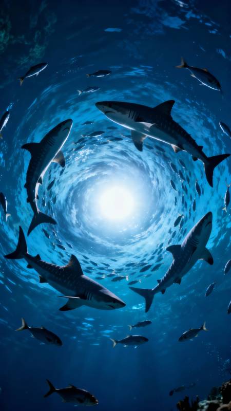 深海鲨群漩涡图片