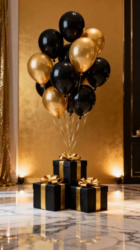 黑金气球礼盒装饰图片