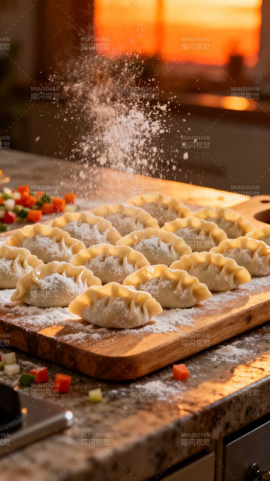 撒粉饺子 温暖厨房图片